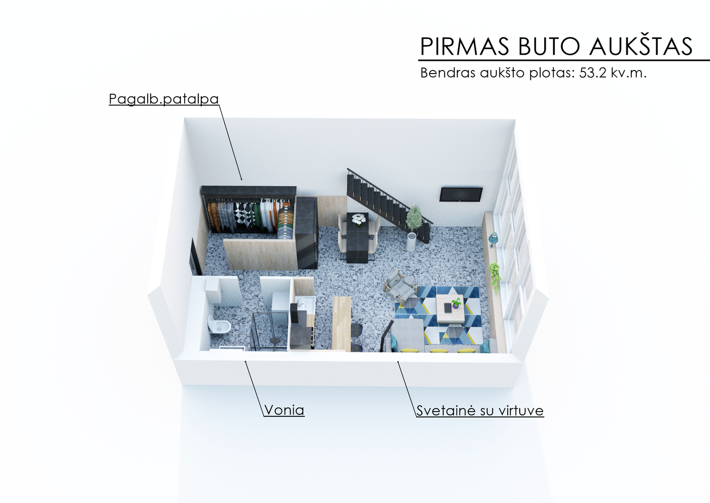 3D planas - Pirmas buto aukštas